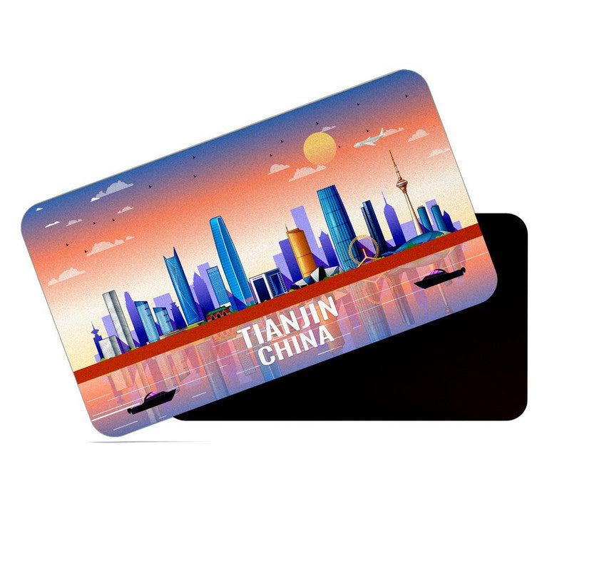 dhcrafts Rectangular Rubber Fridge Magnet / Magnetic Card Multicolor China Tianjin Design Pack of 1 (8.6cm x 5.4cm)